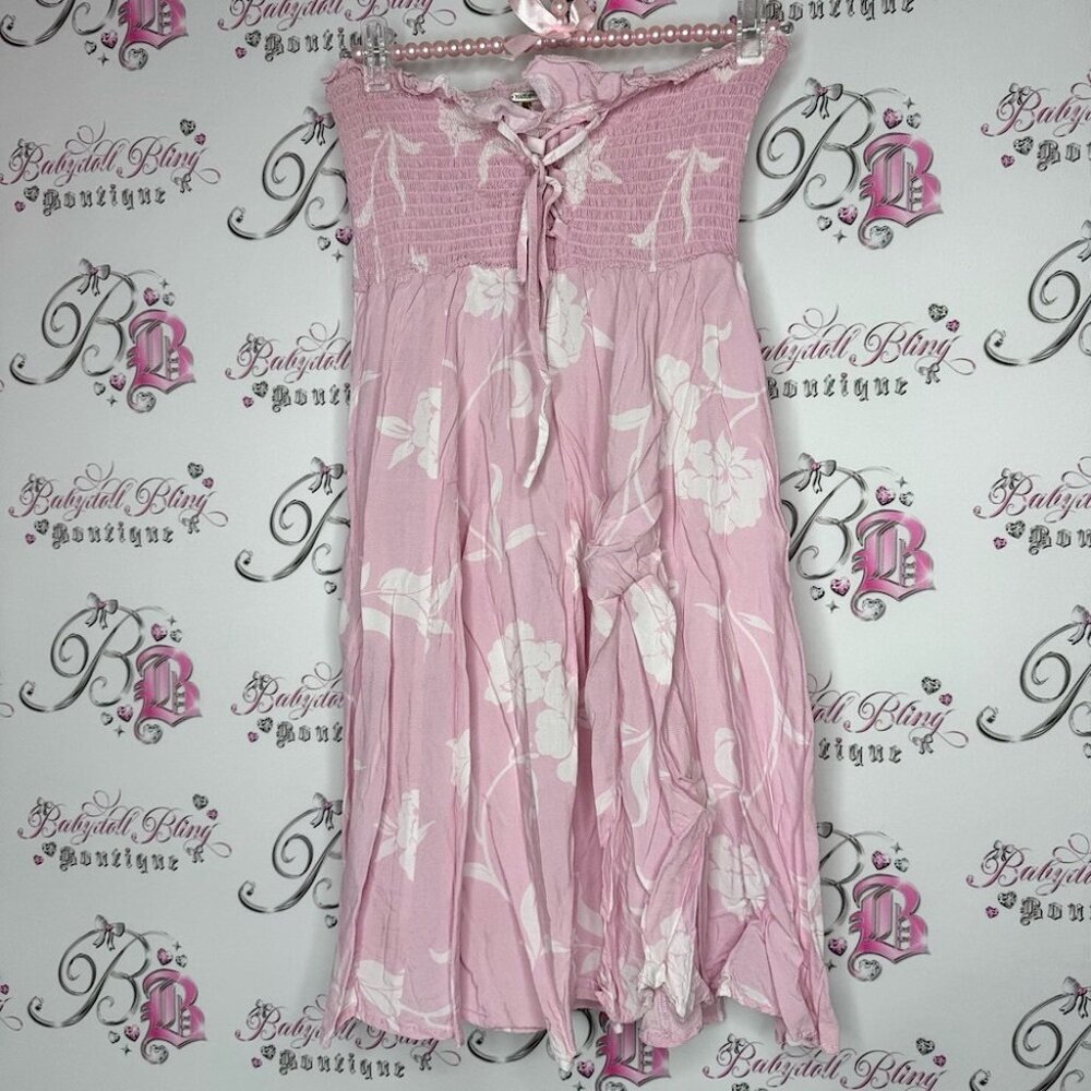 Harlow strapless dress white Pink Floral flowers Strap can be added Dress corset